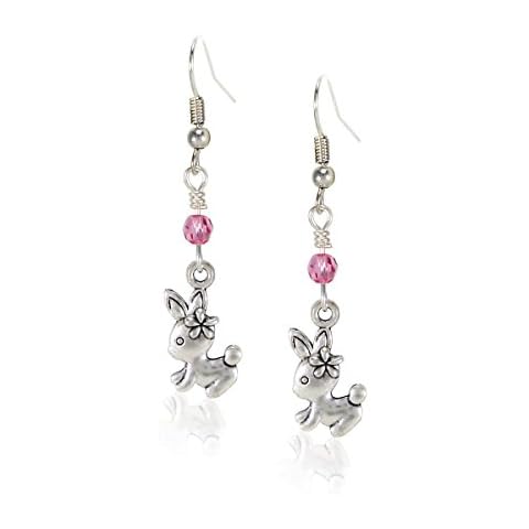 fidaShop Handcrafted Silvertone Cute Rabbit Bunny Easter Charm Dangle Earrings with Swarovski Crystals Cover