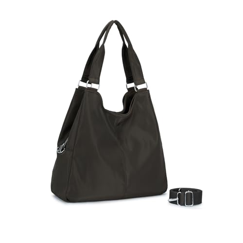 Bolsa Nylon Feminina para Faculdade, Trabalho, Academia e Uso Diário - Bolsa Universitária Lateral de Ombro Impermeável Dia a Dia Casual (Café, Grande)