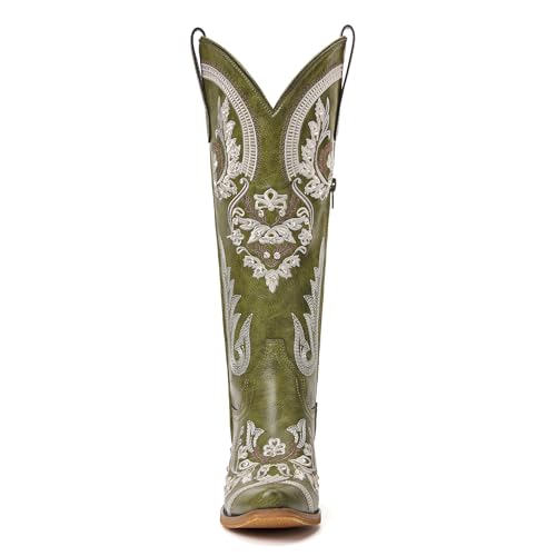 Image of vodvob Western Cowboy Boots for Women Rhinestone Knee High Cowgirl Snip Toe