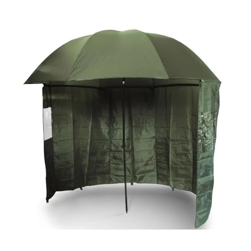 G8DS Angelschirm mit Seitenwand 200-220 cm Schirmzelt Angeln Schirmsystem mit Seitenplane Grün Karpfenzelt Windschutz Regenschirm (Angelschirm)