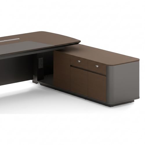 Image of Luxury Handcrafted L-Shape Director Table with Wooden Finish, Storage Unit & Premium Executive Design (LDL-757 MDFL L6W3)