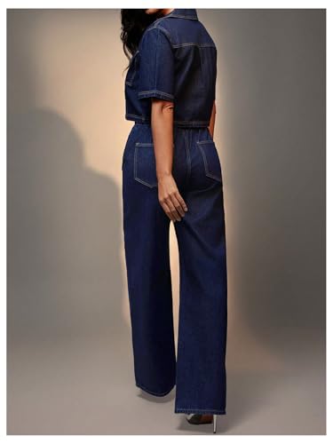 Floerns Women's Collared V Neck Denim Crop Tops Short Sleeve Casual Loose Jean Top3