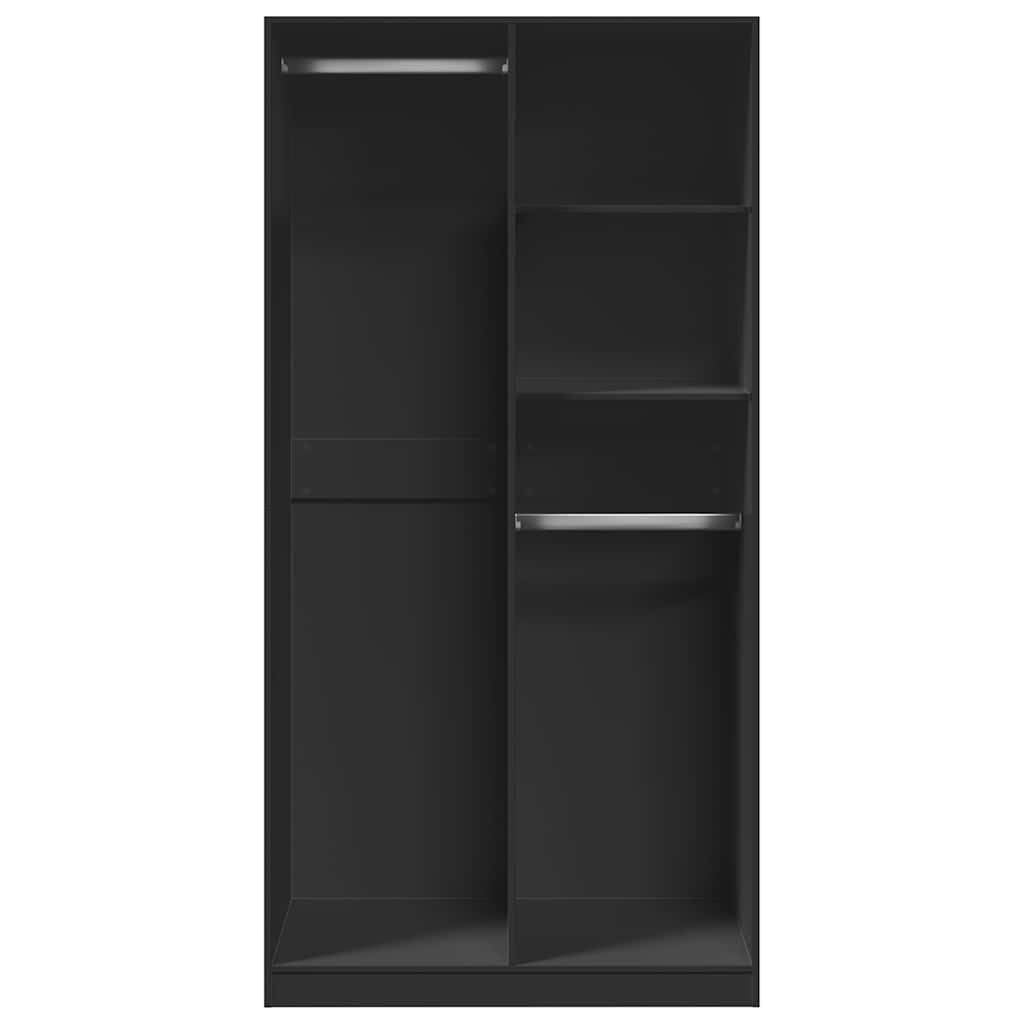 Szafa na ubrania czarna 100 x 50 x 200 cm, materiał drewnopochodny z 4 półkami, drzwiami przesuwnymi i uchwytem ściennym do sypialni, korytarza, pokoju dziecięcego, biura, wytrzymały system
