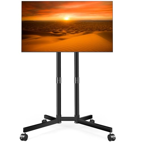 La Jaco Soporte de TV rodante para televisores LCD LED 4K de 32 a 75 pulgadas, soporta hasta 90 libras, soporte de TV al aire libre, soporte de TV móvil con ruedas, altura ajustable, carrito de TV