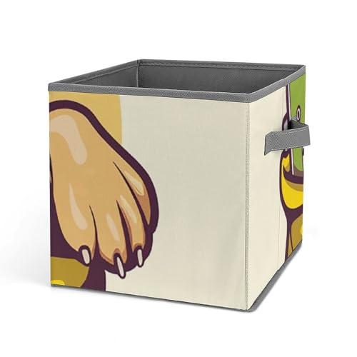 Cube de rangement pliable jaune avec poignée pour étagère