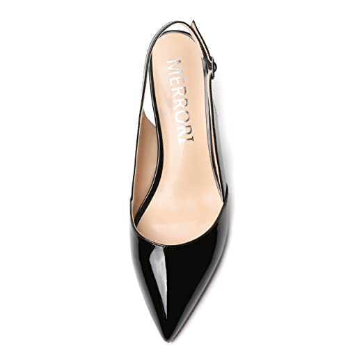 MERRORI Women's Patent Office Solid Slingback Casual Pointed Toe Buckle Wedge Low Heel Pumps Shoes 2 Inch3