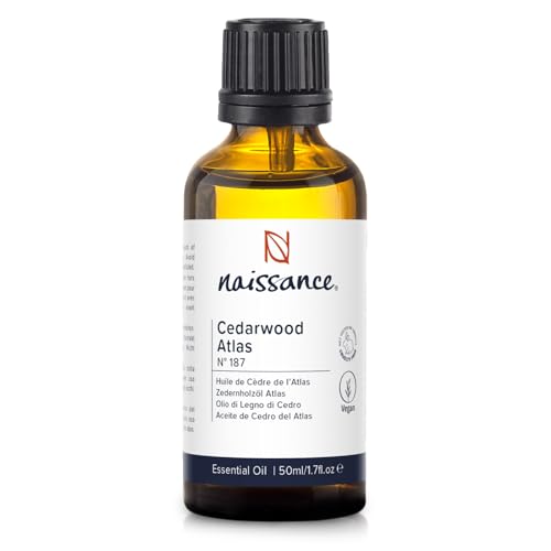 Naissance Aceite Esencial de Cedro del Atlas (No. 187) - 50ml - Puro, Natural - Para Quemador, Humificador, Aromaterapia, Difusor, Masajes - Velas, Jabon