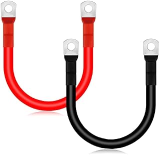 Battery Inverter Cable,2 PCS 25 mm² Battery Cable,12V 3AWG 30cm Red and Black Battery Inverter Cable with Ring Terminals Copper Wire for Car,Truck, Motorcycle, Solar, RV, Marine