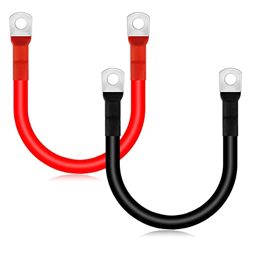 Lot de 2 câbles onduleurs de batterie de 25 mm², 12 V 3 AWG, 30 cm, rouge et noir avec bornes à anneaux, fil de cuivre pour voiture, camion, moto, solaire, camping-car, marine Cover