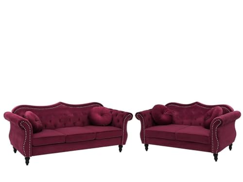 Image of Classic 3+2= 5 Seater Sofa Set Luxury Chesterfield Modern Fahionalable Sleeper Sofa for Living Room, Dining Room, (3+2 Burgundy Beige)