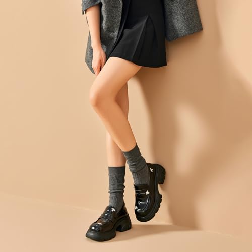 Image of BEAU TODAY Chunky Loafers Women, Genuine Leather Platform Loafers for Women, Slip On Round Toe Comfortable Business Casual Dress Shoes
