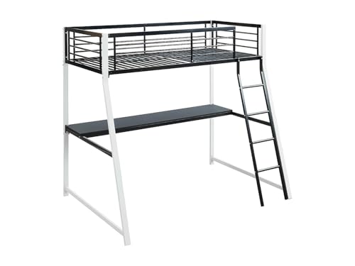 Vente unique   Cama Alta con Escritorio Integrado 90 x 190 cm Blanco y Negro   MalICIA