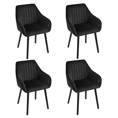 Goeurvant Dining Chairs Set of 4, Modern Kitchen Chairs with Backrest & Wooden Legs, Upholstered Armchairs for Living Room, Dining Room, Lounge, Velvet Fabric, Black