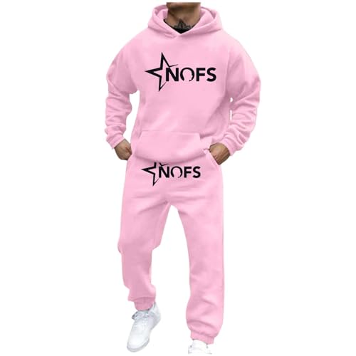 Generisch NOFS Jogginghose und Trainingsanzüge Buchstaben Druck Lose Hoodies und Jogginghosen Y2K für Herren Hip Hop Streetwear Tracksuit Männer Pullover Lässig Oberteile + Sporthosen (2 Stück Anzug)