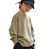 [G-UYO] 男の子 長袖 Tシャツ 子供服トップス 無地 通学 通園 部屋着 ジュニア 綿 インナー 肌着 上着 普段着 カジュアル ゆったり 4色 100-160 (JP, 身長, 150, グリーン)