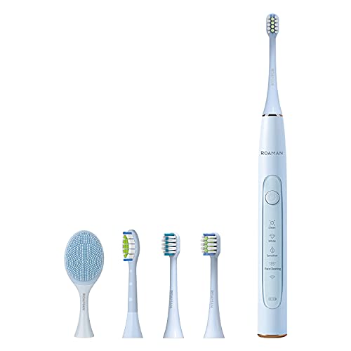 ROAMAN 音波電動歯ブラシ T10 充電式 1分間に48000回転の高振動 バッテリー長持ち 洗顔機能付き ブルー 680 グラム