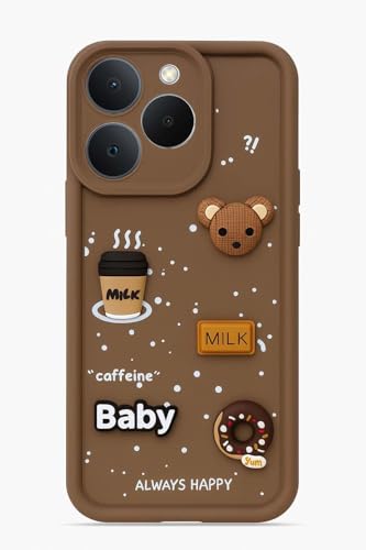 Image of Bintage Case Ball Bear| Donut| Milk Cake| Baby| Coffee Rubber Case Full Body & Camera Protection Back Cover Compatible for Realme Narzo 90 5G - Brown
