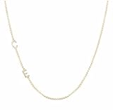 14k Solid Gold Asymmetrical Mini Letter Necklace With Stones - Sideways Initial Necklace -...