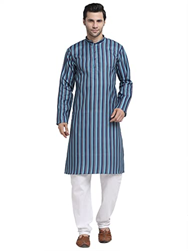 Image of KRAFT INDIA Men Cotton Dark Stripped Kurta ONLY