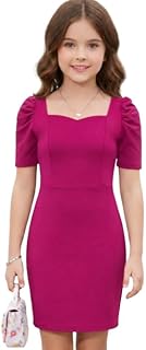 BOTGO Girl's Polyester Bodycon Dress | Short Sleeve Square Neck Dress for Baby Girls | Kids Above Knee Slim Fit Western Dr... Price In India