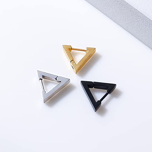 Men's Women Punk Stainless Steel Triangle Shape Design Hoop Earrings #TOP7