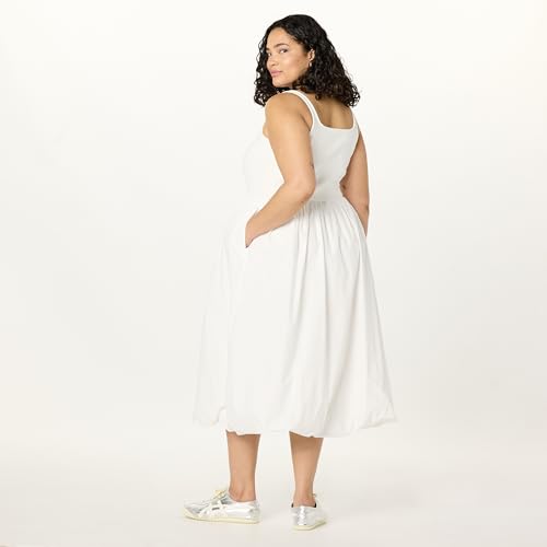 Image of The Drop Womens Tina Scoop Neck Mixed Media Bubble Hem Midi Dress