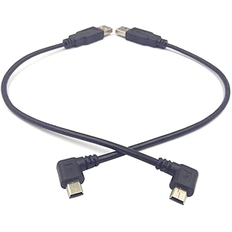 (1-Set) Mini USB Cable, Haokiang 8 inch USB 2.0 Male to Mini USB 90 Degree Angled Male Charging Cable Cord - Black (Left/Right) Cover
