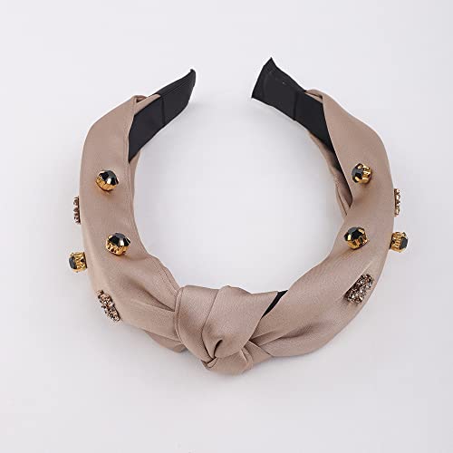 Wiwpar Knotted Headbands For Women Black Beads Embellished Headband Fashion Elegant Wide Head Bands Hair Hoop Hair Accessories (Brown) #TOP3