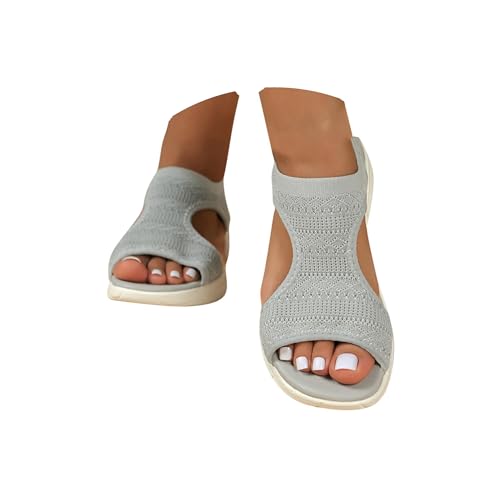 Orthopädische Sandalen Damen Sommer Bequem Waschbare Slingback Orthopädische Slide Sport Sandalen mit Weiche Fussbett Outdoor Wassersandalen Casual Strick Sandalen Plateau Sandalen (Grey, 39)