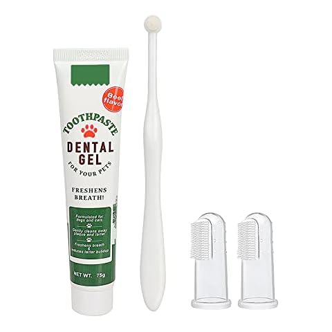 Pet Dog Tooth Brushing Kit - Dog Finger Toothbrush, 360° Toothbrush & Beef Flavor Toothpaste for Dogs Puppy Cats Teeth Oral Cleaning, Fresh Breath, Reduces Plaque & Tartar Buildup Dental Care Kit Cover