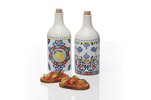 WORLD OF FLAVOURS KitchenCraft Vinegar and Oil Bottle Set, Ceramic, Multi-Colour, 5 ml