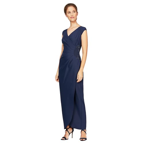 Image of Alex Evenings Women's Slimming Long Cap Sleeve Dress with Side Beaded Detail