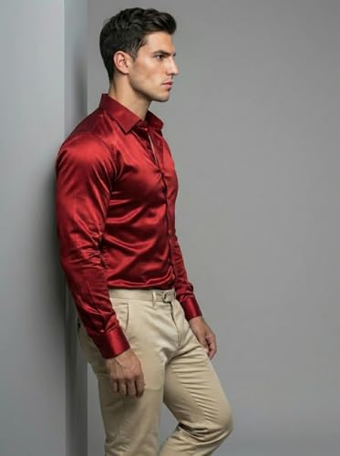 Image of Diverse Men's Satin Casual Shirt | Premium Solid Poly Satin | Wrinkle-Free, Full Sleeve Regular Fit Office, Business Wear