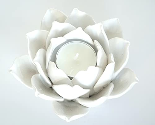 Pretty Home Handmade Ceramic Lotus Flower Tealight Holder Candlesticks Holder Petals Style Lamp Candle For Home Tabletop Altar Windowsill Party Wedding Decoration thumb #1