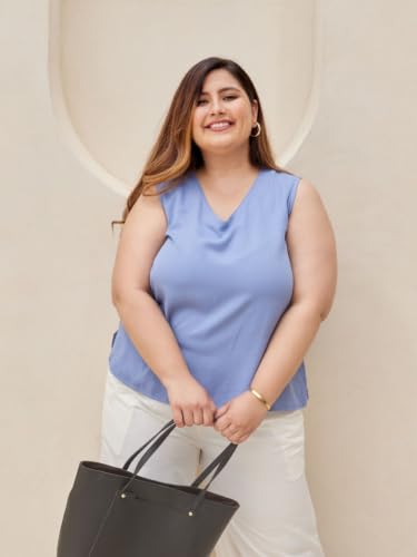 Image of SAADAA V-Neck Tops for Women| Viscose Fabric | Sleeveless Design | Relaxed Fit for Everyday Comfort | Office & Casual Wear