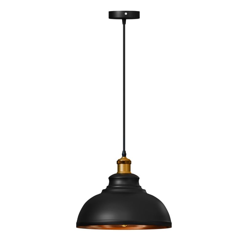 LEDSone Industrial Black Inner Gold Ceiling Pendant Light Shades, Easy Fit Hanging Light Shade Retro Vintage Style Pendant Lamp Shade for Pendant Ceiling Lights (Curved Without Bulb)