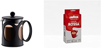 BODUM 10683-01 Kenya French Press Coffee Maker, Borosilicate Glass - 4-Cup (0.5 L), Black & Lavazza Qualità Rossa, Ground Coffee Espresso, Arabica and Robusta Medium Roast 500 g Pack
