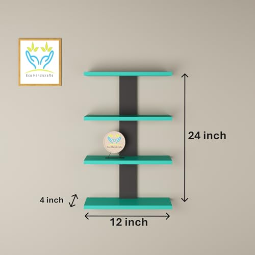 Image of Wooden Wall Mounted Floating Rack Shelves Book Stand Display Hanging Shelf Living Room Bedroom Storage Home Office for Decoration Showcase (Cyan Black)