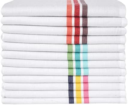 Candy Cottons Set of 12 Kitchen Dish Towels, 100% Cotton Kitchen Towels, with Hanging Loop, Dishcloth Sets for Washing & Drying Dishes, Tea Towels & Hand Towels 18x28, Multi