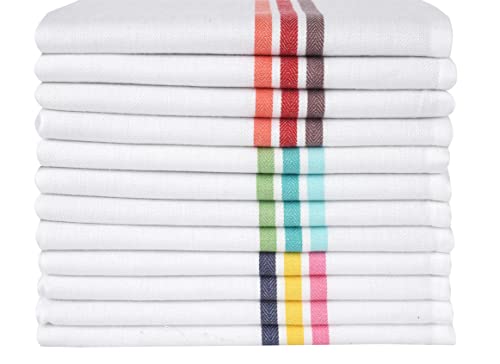 Candy Cottons Set Of 12 Kitchen Dish Towels, 100% Cotton Kitchen Towels, With Hanging Loop, Dishcloth Sets For Washing & Drying Dishes, Tea Towels & Hand Towels 18X28, Multi #TOP5