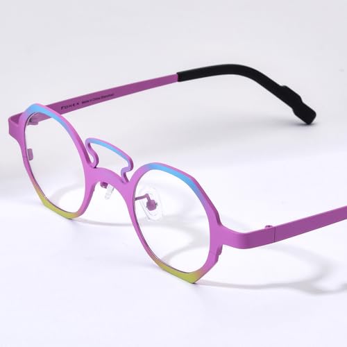 Image of FONEX Colorful Pure Titanium Glasses Frame Women Retro Round Eyeglasses