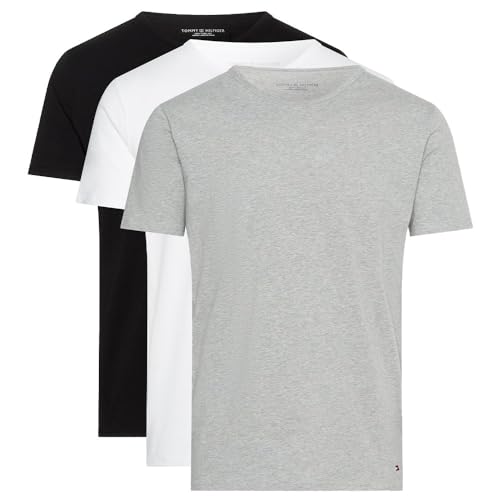 Tommy Hilfiger Herren 3er Pack T-Shirts Kurzarm Stretch Rundhalsausschnitt, Mehrfarbig (Black/White/Grey Heather), XL
