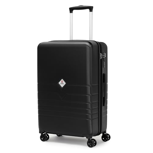 Image of SWISS MILITARY Arctic Lightweight Hard Shell Travel Suitcase Trolley Luggage Combo (Small 55cm & Medium 65cm) Durable PC, Anti-Theft Zipper with Combination Lock & 360 Dual Wheel Black - (44L+ 74L)