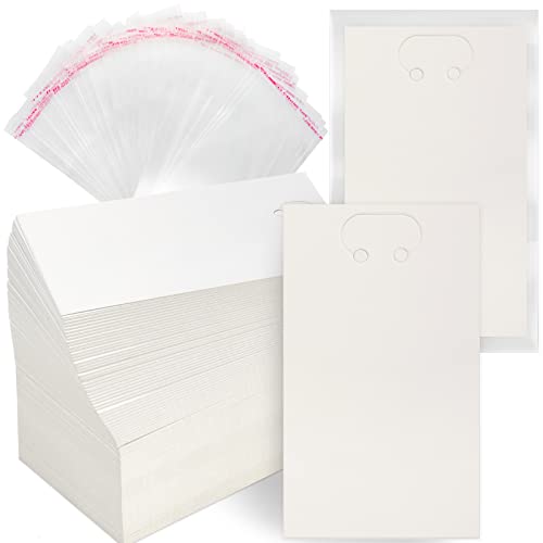 400 Pcs White Keychain Display Cards Keychain Packaging with Clear Self Sealing Bags 2.8 x 4.7 Inches Display Keyring Cardstock Holder Self Wrapper Bag 3.2 x 6.3 Inches Bags