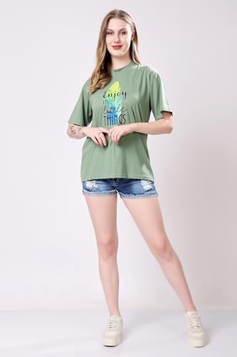 Image of London Hills Women's Cotton Oversized Fit Tshirt |Printed Oversized t Shirts Longline Drop Shoulder Boho Style T-Shirt