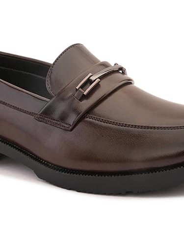 Image of STANPHORD Men Formal Loafer Shoes | Metal Accent Slip-On Moccasins | PU Leatherette Cushioned Anti-Slip | Office Party Business Casual Wear (TPSL 25024)
