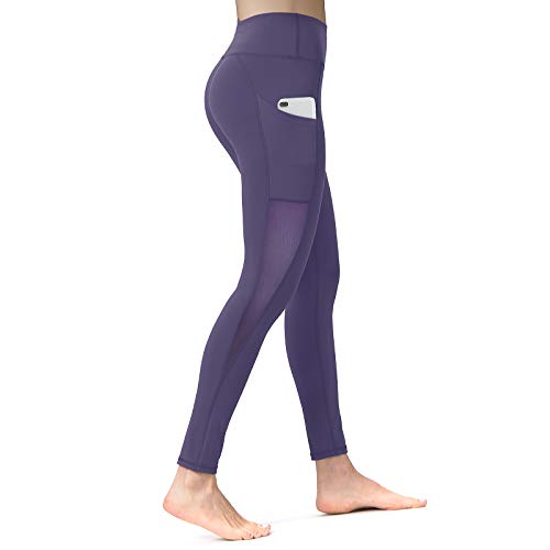 ALONG FIT Mujer Mesh Leggings Deporte Mallas con bolsillos Alta Cintura Mallas Adelgazantes Compresion Pantalon Deportivo Largo para Gym Yoga Running Ciclista Moldeador Fitness Violeta M