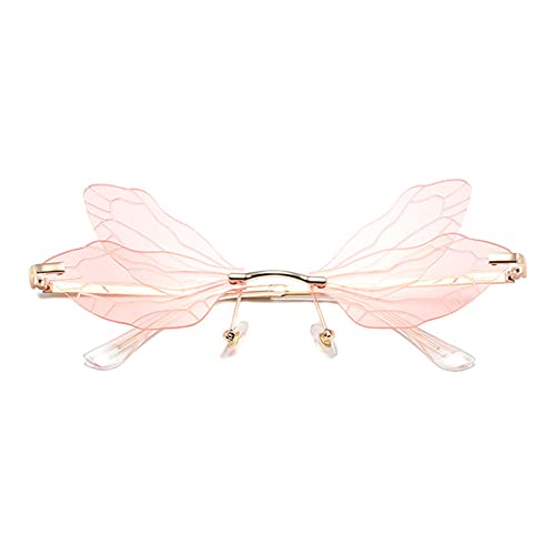 Image of Dragonfly Rimless Sunglasses Wing Shaped Butterfly Fairy Shades Glasses Fashion Party Sunglasses for Women Men