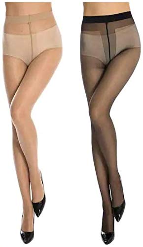 qsn stuff Women's Nylon 4 Way Streachable Free Size Sheer Stocking Black & Beige Combo-picture-53