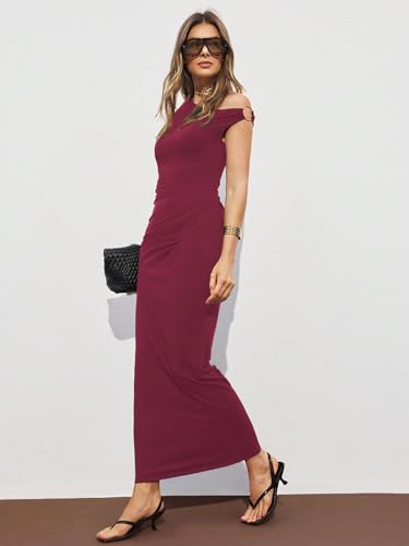 Image of Verdusa Women's Off The Shoulder Dresses Asymmetrical Ruched Sleeveless Maxi Dress